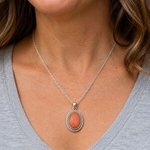 Red Goldstone Oval Pendant Necklace in Balinese Style Setting